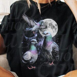 Three Pigeon Retro T-Shirt | Vintage Moon Bird Graphic Tee